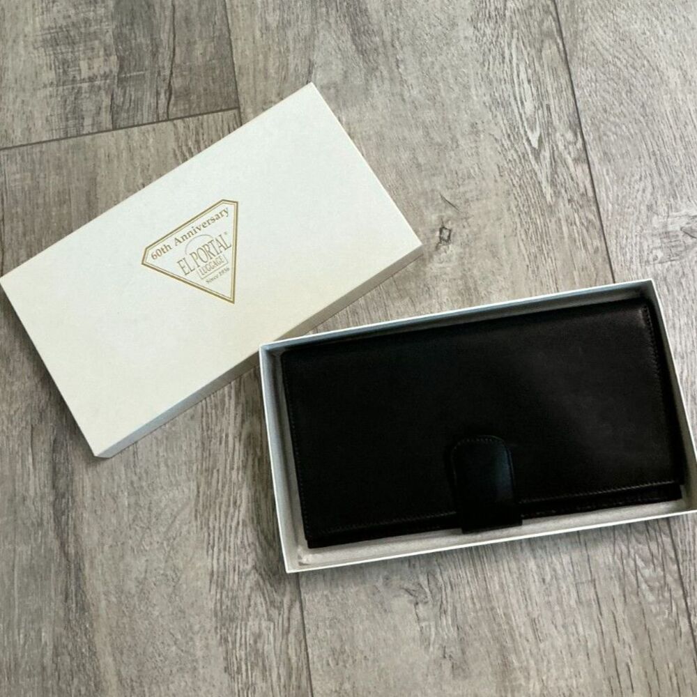 Vintage El Portal Grand Voyager Black Leather Passport Travel Wallet Boxed